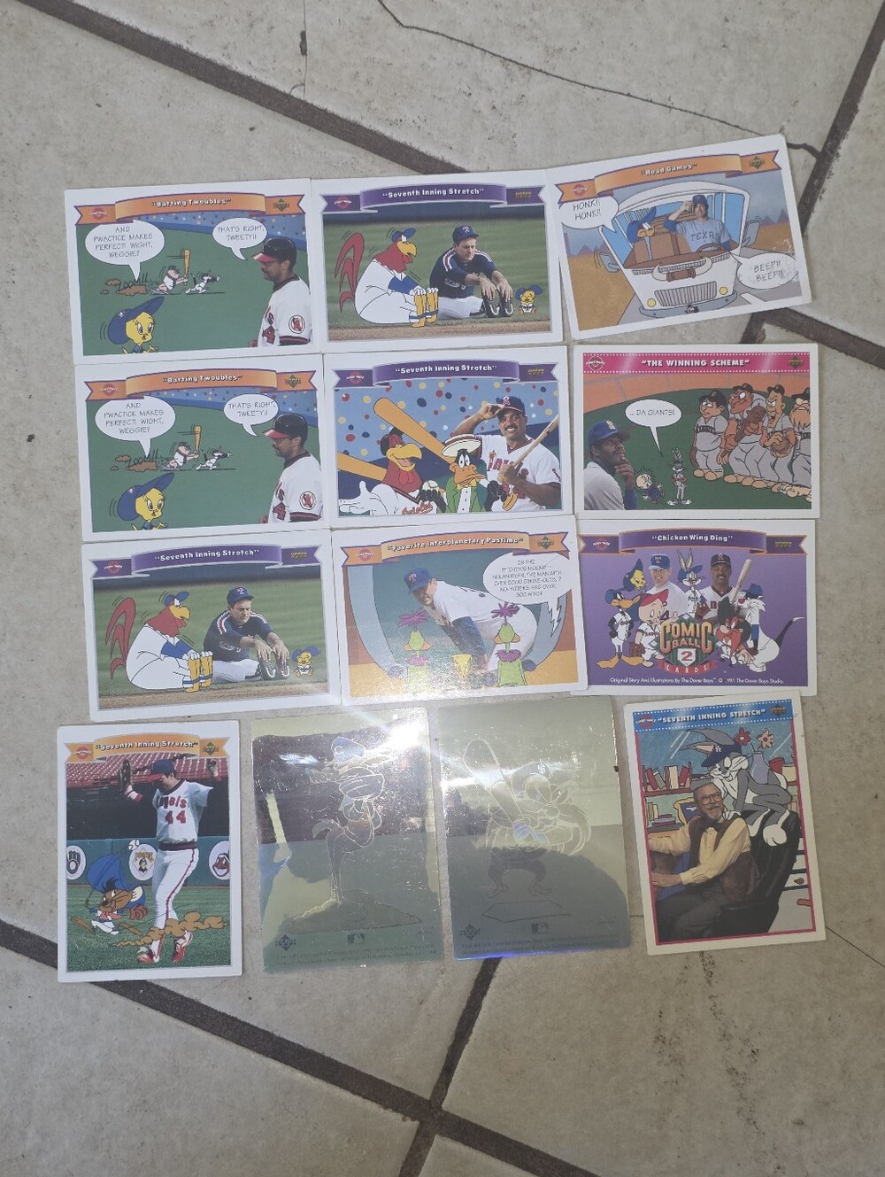 1990 /91 -155 Upper Deck Comic Ball Looney Tunes Baseball Card Lot  + 2 holos